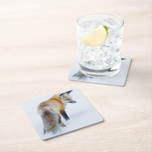 Red Fox im Winter Rechteckiger Pappuntersetzer (Vor Ort)