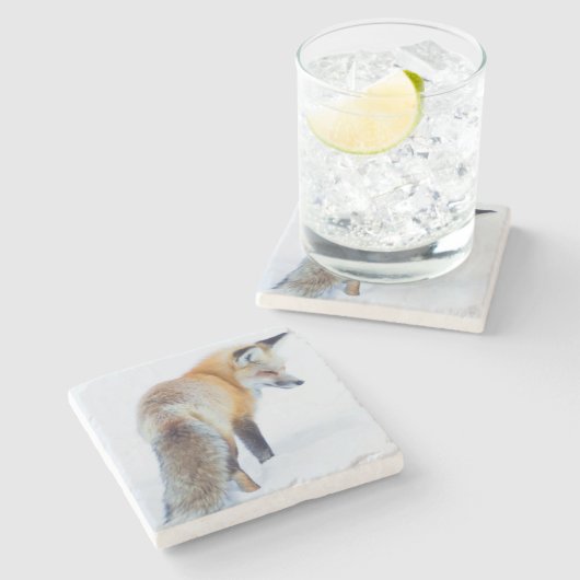 Red Fox im Winter Steinuntersetzer (Seitenansicht)