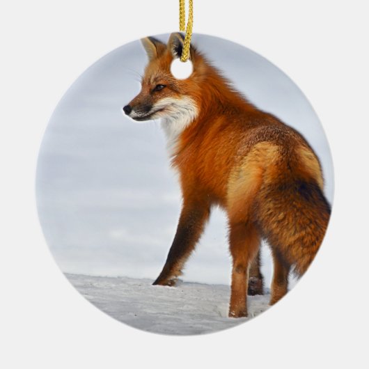 Red Fox im Winterschnee Keramik Ornament (Vorne)