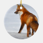 Red Fox im Winterschnee Keramik Ornament (Hinten)