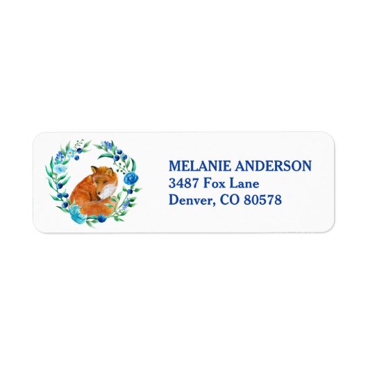 Red Fox in Blue Floral Wreath Rücksendeadresse (Vorne)