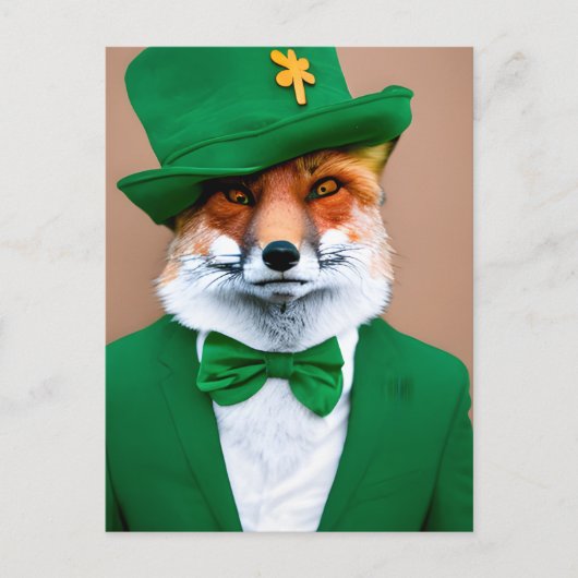 Red Fox in einem grünen St. Patrick's Day Anzug Po Postkarte (Vorderseite)