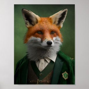 Red Fox in einem grünen St. Patrick's Day Anzug Poster