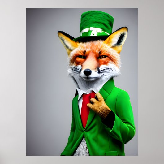 Red Fox in einem grünen St. Patrick's Day Anzug Poster (Vorne)