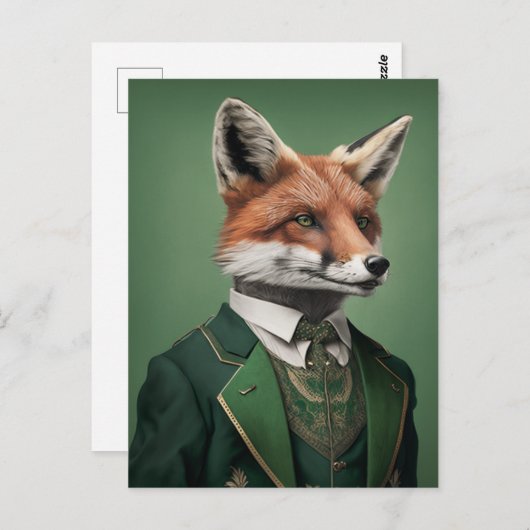 Red Fox in einem grünen St. Patrick's Day Anzug Postkarte (Vorne/Hinten)