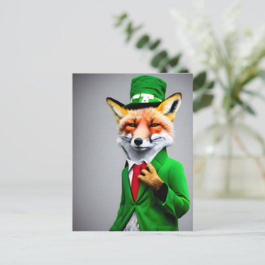 Red Fox in einem grünen St. Patrick's Day Anzug Postkarte (Stehend Vorderseite)
