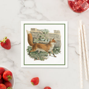 Red Fox in Rustic Country Hütte Illustration Serviette