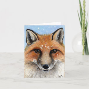 Red Fox in Snow Portrait Painting Note Card Karte