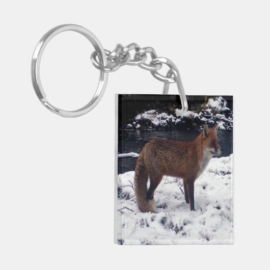 Red Fox in Snow Schlüsselanhänger (Vorderseite links)