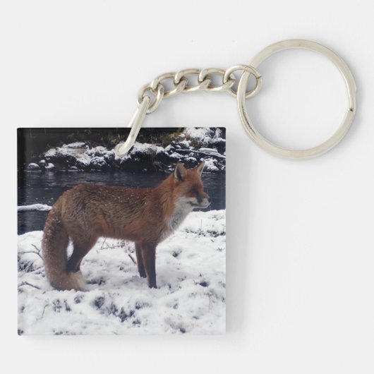 Red Fox in Snow Schlüsselanhänger (Rückseite)
