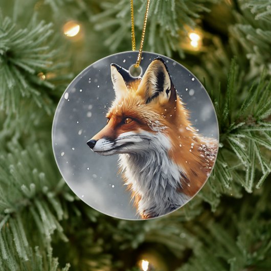 Red Fox in Snow Winter Fox Weihnachten Keramik Ornament (Baum)