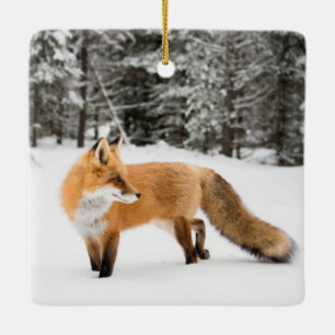 Red Fox in White Snow Keramikornament