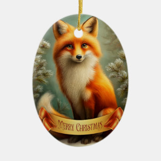 Red fox in winter forest keramik ornament