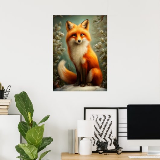 Red fox in winter forest poster (Heimbüro)