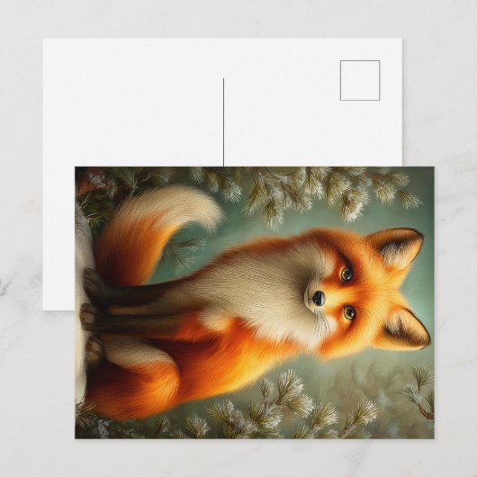 Red fox in winter forest postkarte (Vorne/Hinten)