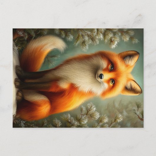 Red fox in winter forest postkarte (Vorderseite)