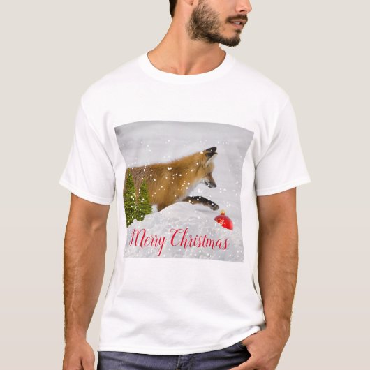 Red Fox Jagen Weihnachtsschmuck im Schnee T-Shirt (Vorderseite)