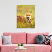 Red Fox Kit für Momma Vixen Canvas Print Leinwanddruck (Insitu (Wohnzimmer))