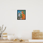 Red Fox Kit und Cat Poster, Original Animal Art Poster (Küche)