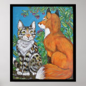 Red Fox Kit und Cat Poster, Original Animal Art Poster (Vorne)