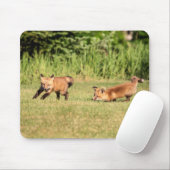 Red Fox Kits Playing Mousepad (Mit Mouse)