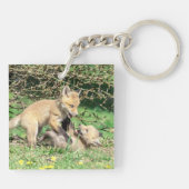 Red Fox Kits Playing Schlüsselanhänger (Rückseite)