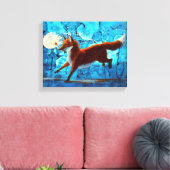 Red Fox Kitsune Surreal Fantasy on Blue Leinwanddruck (Insitu (Wohnzimmer))
