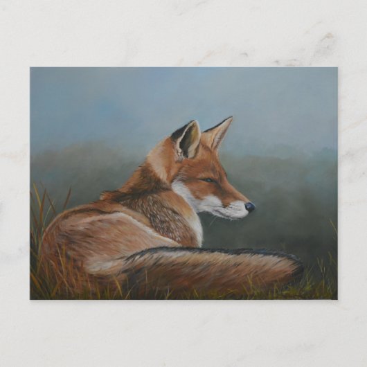 Red Fox Lay Low Animal Art Postcard Postkarte (Vorderseite)