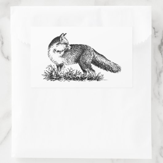 Red Fox (Line Art) Rechteckiger Aufkleber (Tasche)