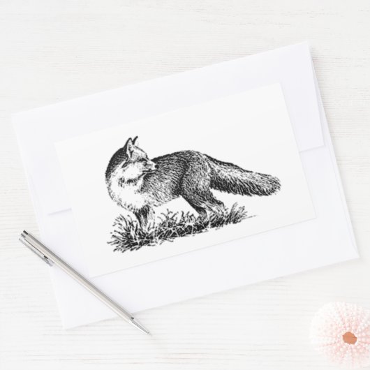 Red Fox (Line Art) Rechteckiger Aufkleber (Umschlag)