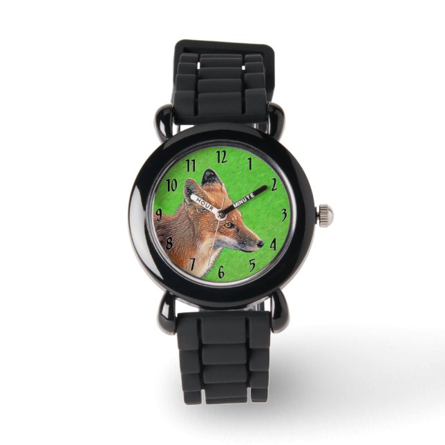 Red Fox Malerei - Original Wildlife Art Armbanduhr (Vorderseite)