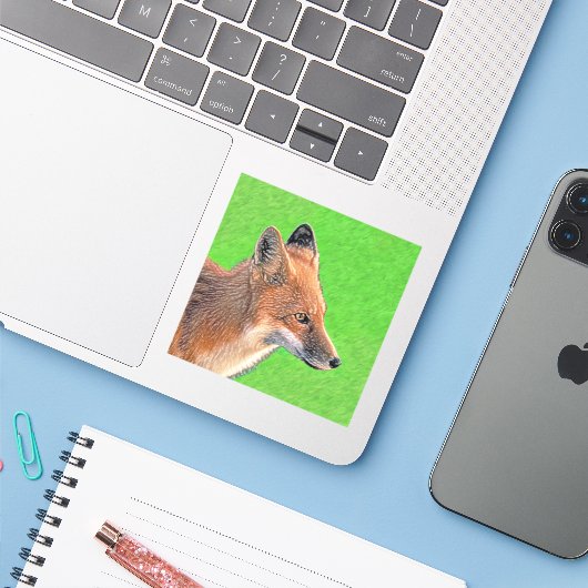 Red Fox Malerei - Original Wildlife Art Aufkleber (Laptop mit iPhone)