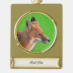 Red Fox Malerei - Original Wildlife Art Banner-Ornament Gold
