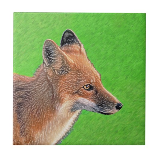 Red Fox Malerei - Original Wildlife Art Fliese (Vorderseite)