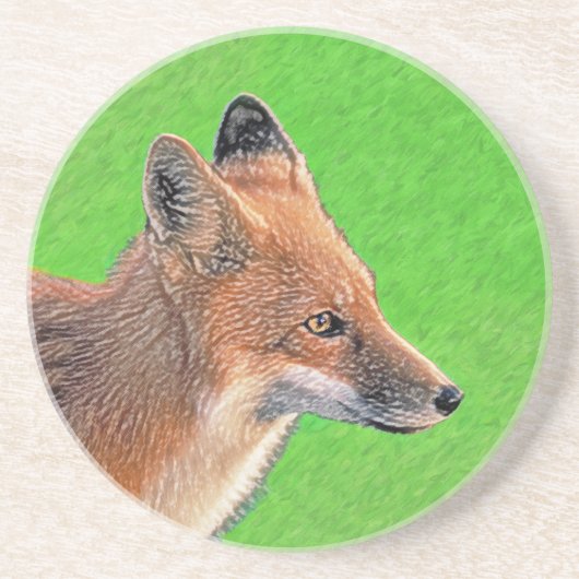Red Fox Malerei - Original Wildlife Art Getränkeuntersetzer (Vorne)