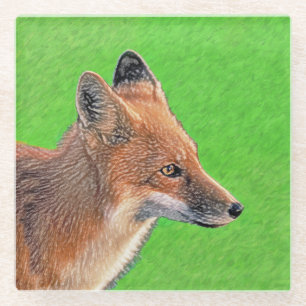 Red Fox Malerei - Original Wildlife Art Glasuntersetzer