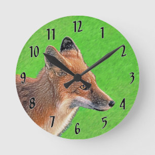 Red Fox Malerei - Original Wildlife Art Runde Wanduhr