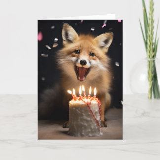 Red Fox mit Birthday Cake - Karte