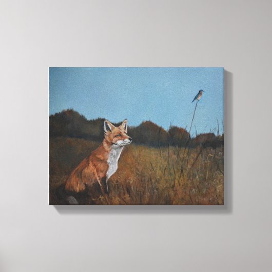 Red Fox mit Bluebird Animal Wildlife Canvas Print Leinwanddruck (Vorderseite)
