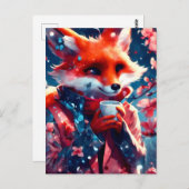 Red Fox mit einem Kaffeekirschenfrühling Postkarte (Vorne/Hinten)