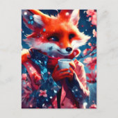 Red Fox mit einem Kaffeekirschenfrühling Postkarte (Vorderseite)