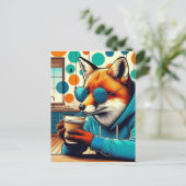 Red Fox mit Kaffee Postkarte (Stehend Vorderseite)