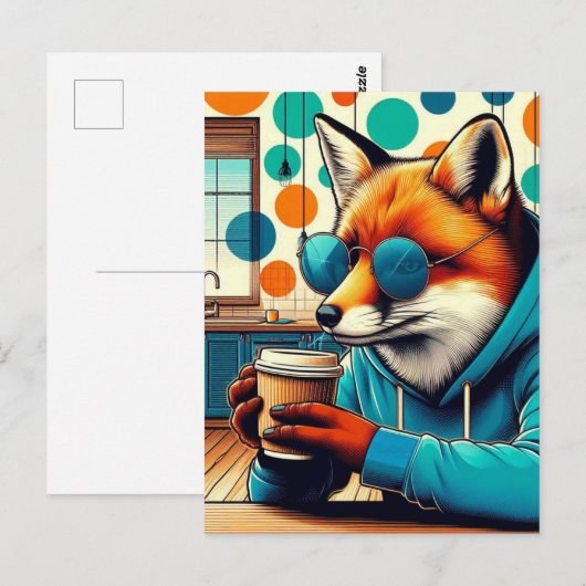 Red Fox mit Kaffee Postkarte (Vorne/Hinten)