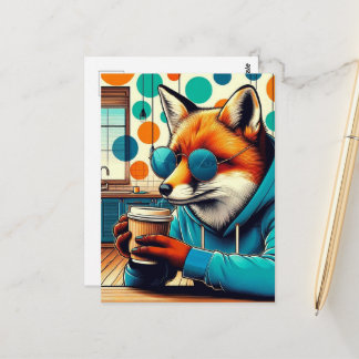 Red Fox mit Kaffee Postkarte