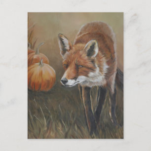 Red Fox mit Pumpkins Art Postcard Postkarte