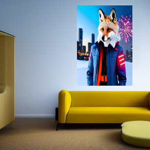 Red Fox mit Uniform und Feuerwerk Art der AI Poster