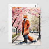 Red Fox Morning Walk in der Frühlingsstadt Postkarte (Vorne/Hinten)