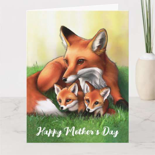 Red Fox Mutter und Kits im Gras Karte (Vorderseite)