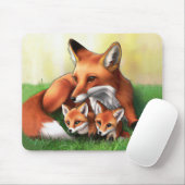 Red Fox Mutter und Kits im Gras Mousepad (Mit Mouse)