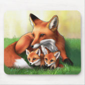 Red Fox Mutter und Kits im Gras Mousepad (Vorne)